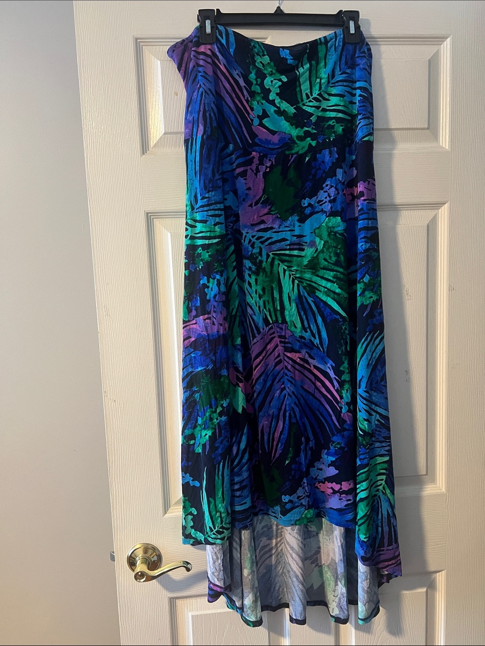 High-Low Tropical Print Maxi Dress in Blue & Green